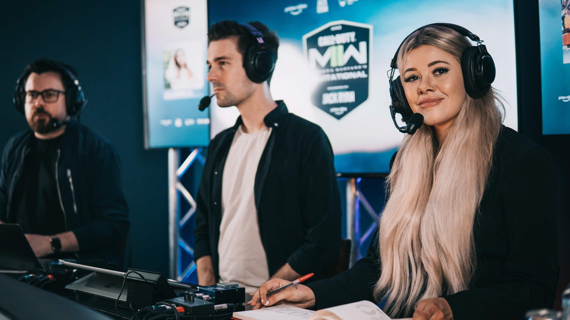 Broadcast talent on air at the Prime Video Call of Duty MWII Invitational sponsored by Jack Ryan