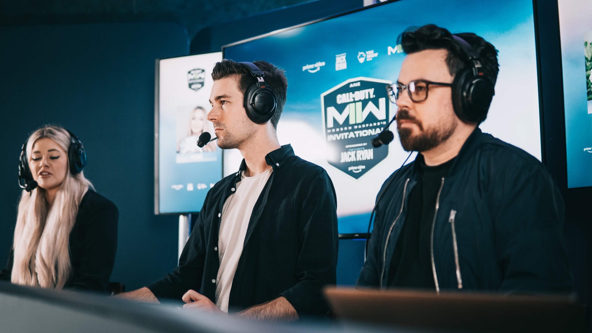 Casting team live on the Prime Video Call of Duty MWII Invitational broadcast desk