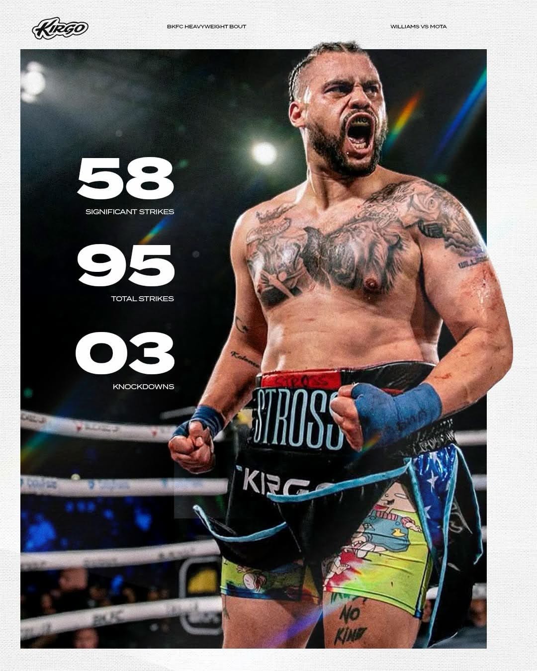 Kirgo BKFC fight creative for Iman Stross Williams vs Mota heavyweight bout, designed by HYPR