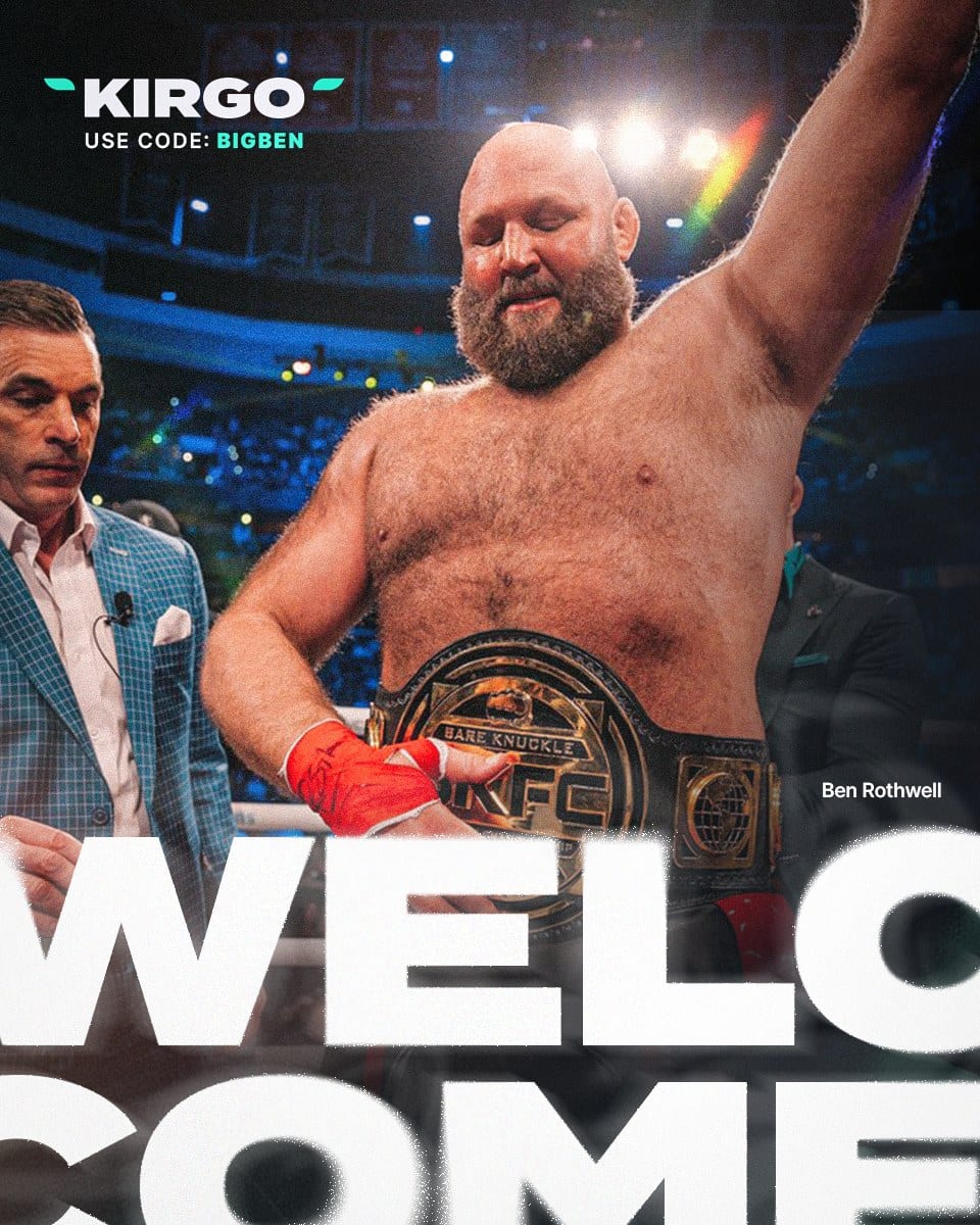 Kirgo BKFC creative welcoming champion Ben Rothwell with promo code, designed by HYPR