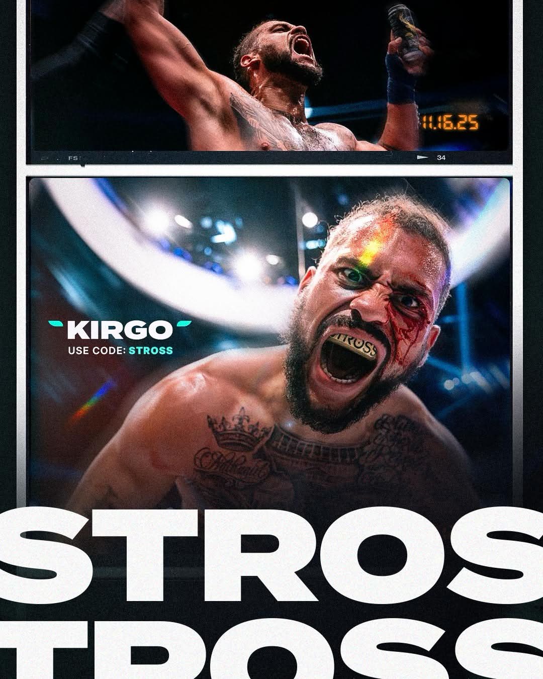 BKFC fighter Iman Stross Williams in a Kirgo campaign creative designed by HYPR