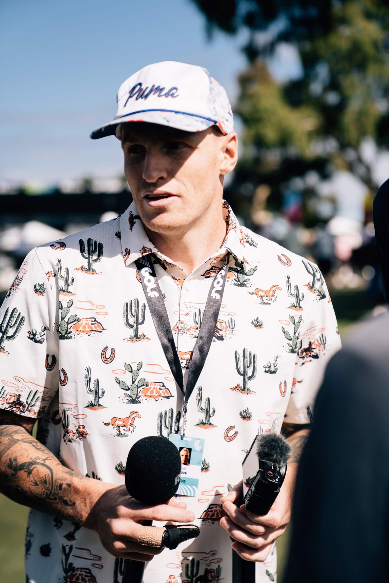 Mitch Robinson being interviewed on the fairway at LIV Golf Adelaide